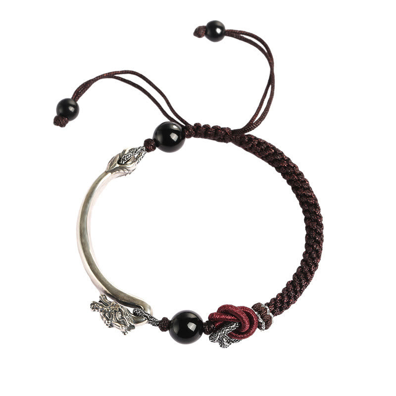 Buddha Stones 925 Sterling Silver Auspicious Dragon Success Handcrafted Braided Bracelet - image 10