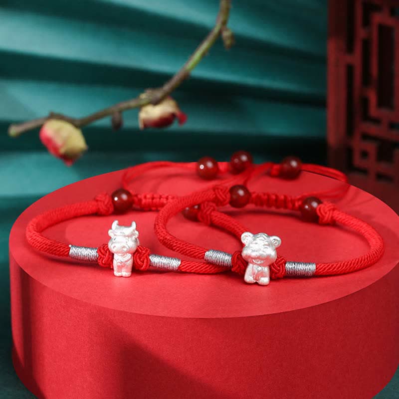 Buddha Stones 999 Sterling Silver Chinese Zodiac Luck Strength Red String Bracelet - image 18