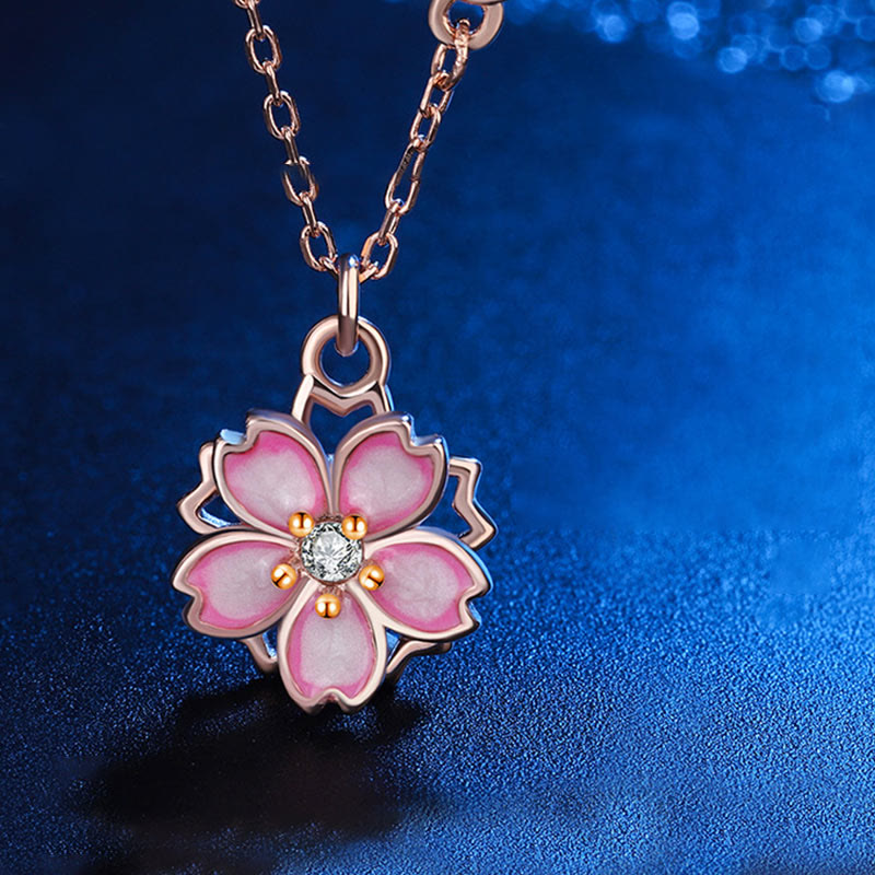 Buddha Stones 925 Sterling Silver Cherry Blossom Flower Rotatable Protection Necklace Pendant - image 5