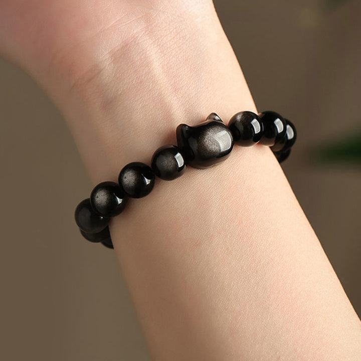 Buddha Stones Gold Sheen Obsidian Silver Sheen Obsidian Lovely Paw Lucky Cat Protection Bracelet - image 18