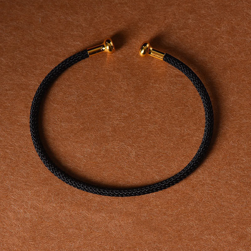 Buddha Stones Simple Design Handmade Luck Braid String Cuff Bracelet - Black - image 12
