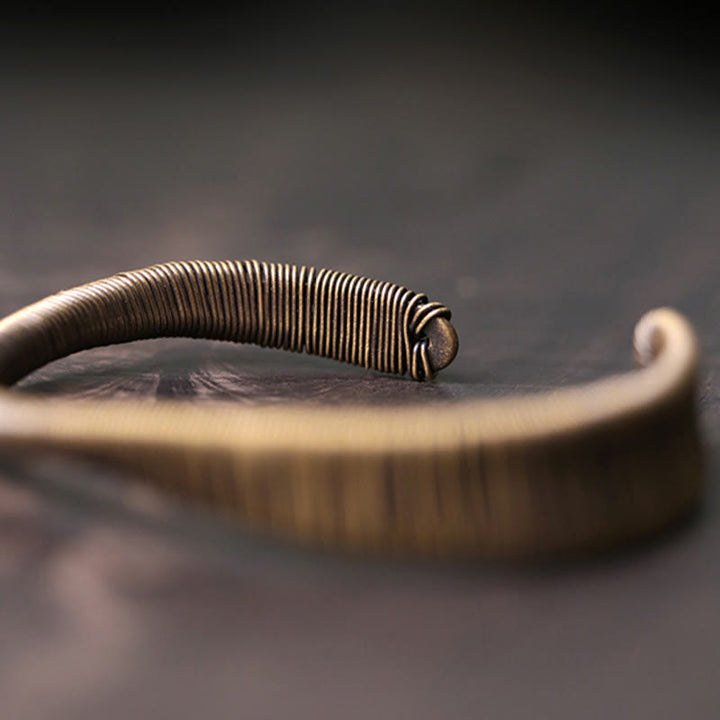 Buddha Stones Simple Design Wrapped Brass Copper Luck Wealth Adjustable Cuff Bracelet - image 6