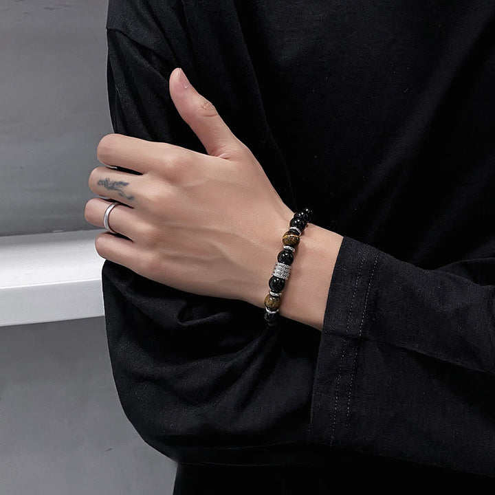 Buddha Stones Natural Black Obsidian Tiger Eye Strength Fulfillment Bracelet - image 5