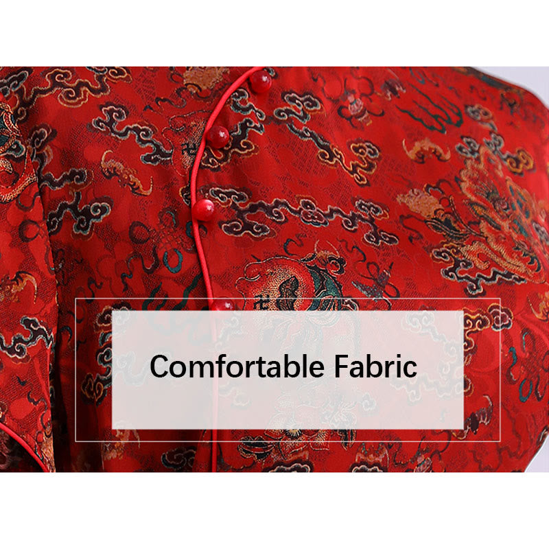 Buddha Stones Vintage Auspicious Clouds Leaf Print Cheongsam Dress Women's Qipao Dress - image 7