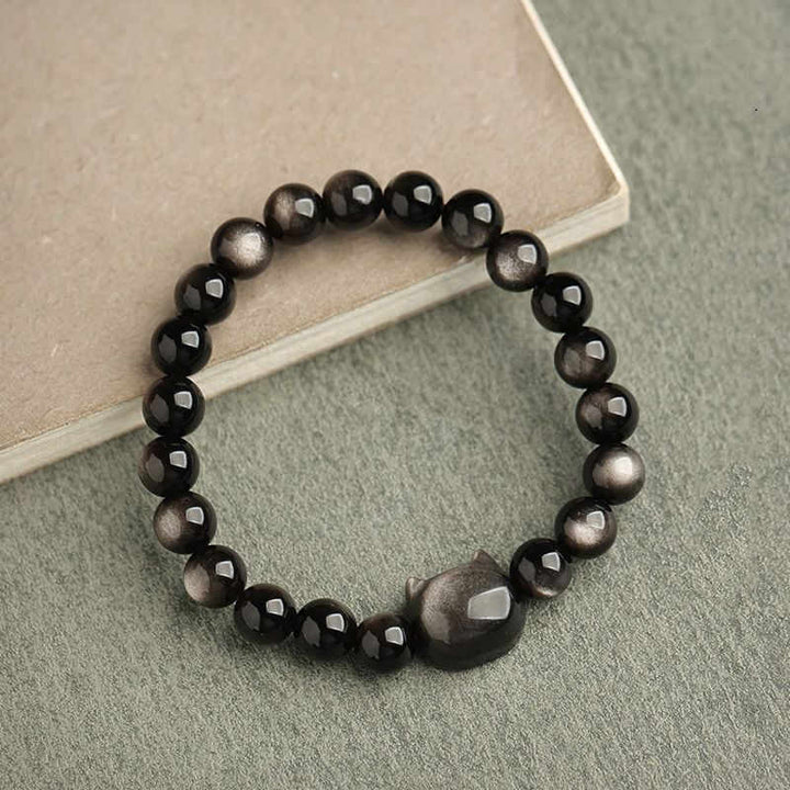 Buddha Stones Gold Sheen Obsidian Silver Sheen Obsidian Lovely Paw Lucky Cat Protection Bracelet - image 15