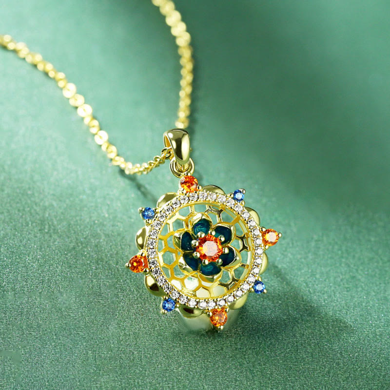 Buddha Stones 925 Sterling Silver Lotus Flower Colorful Zircon New Beginning Necklace Pendant - image 1