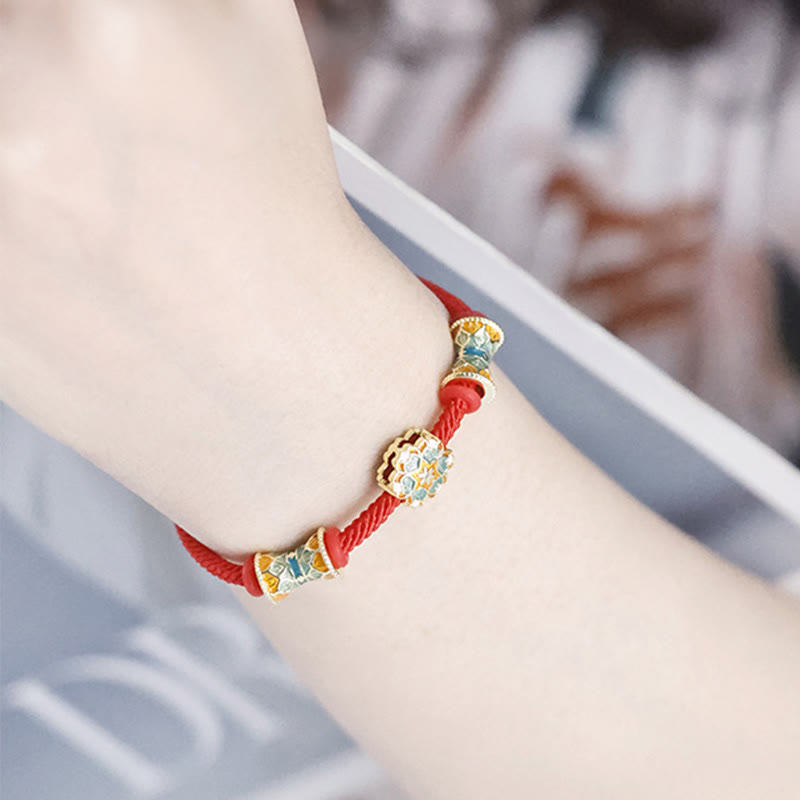 Buddha Stones Dunhuang 925 Sterling Silver Lotus Drum New Beginning Red Rope Bracelet - image 8