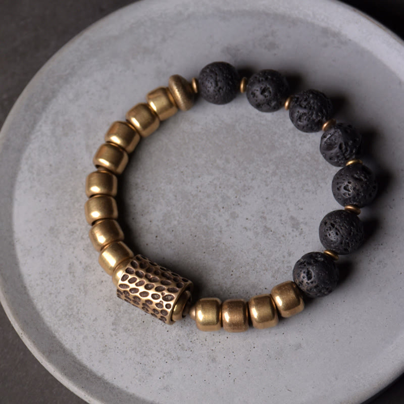Buddha Stones Lava Rock Stone Rainbow Obsidian Brass Support Healing Bracelet - image 1