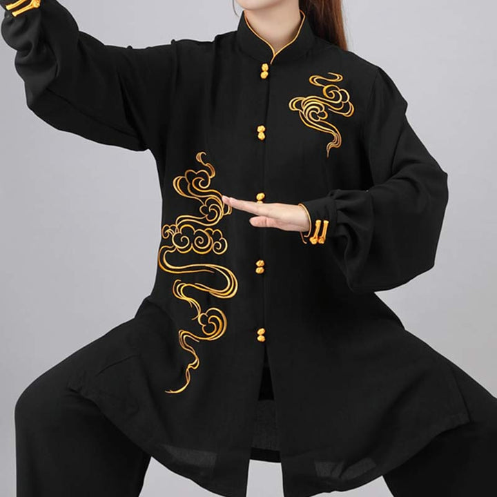 Buddha Stones Auspicious Clouds Embroidery Meditation Prayer Spiritual Zen Tai Chi Qigong Practice Unisex Clothing Set - Black - US12，UK/AU16，EU44 (3XL) - image 17