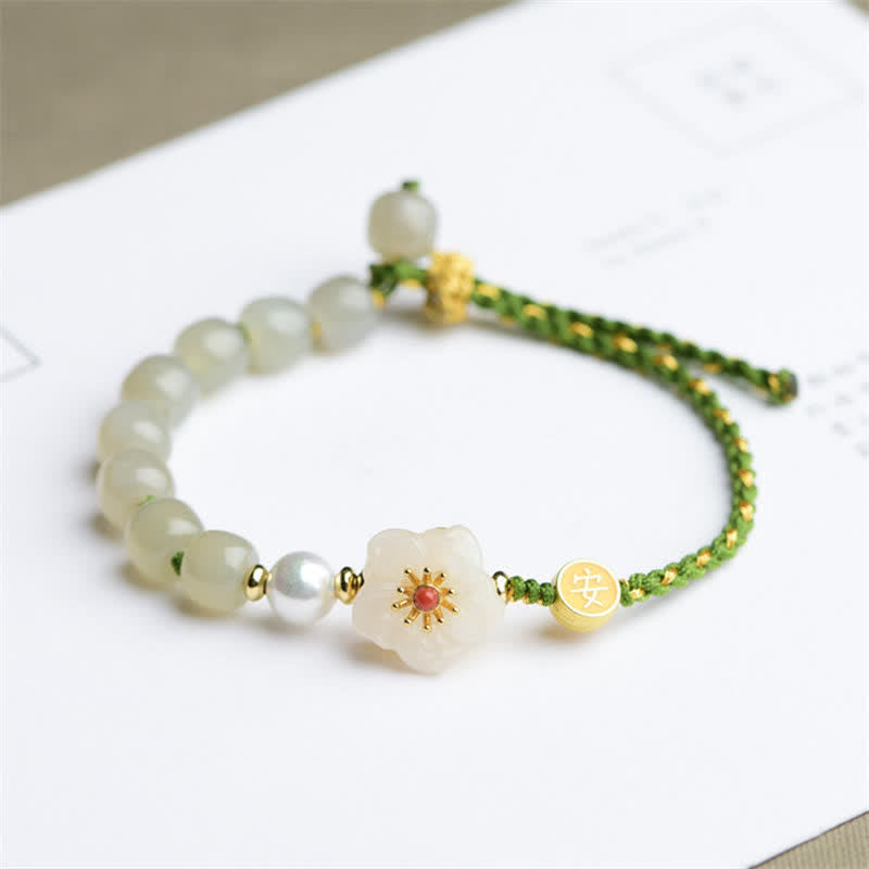 925 Sterling Silver Natural Hetian Jade Peach Blossom Luck Bracelet - image 6