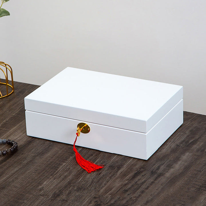 Buddha Stones Vintage Wooden Jewelry Box Two-Layer Solid Wood Jewelry Storage Box