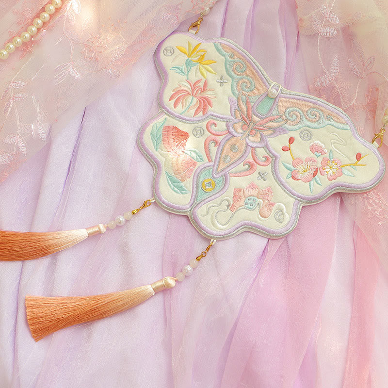 Buddha Stones Luck Embroidery Lotus Koi Fish Rabbit Flower Hanfu Bag Crossbody Bag Shoulder Bag - Butterfly Flower - image 19