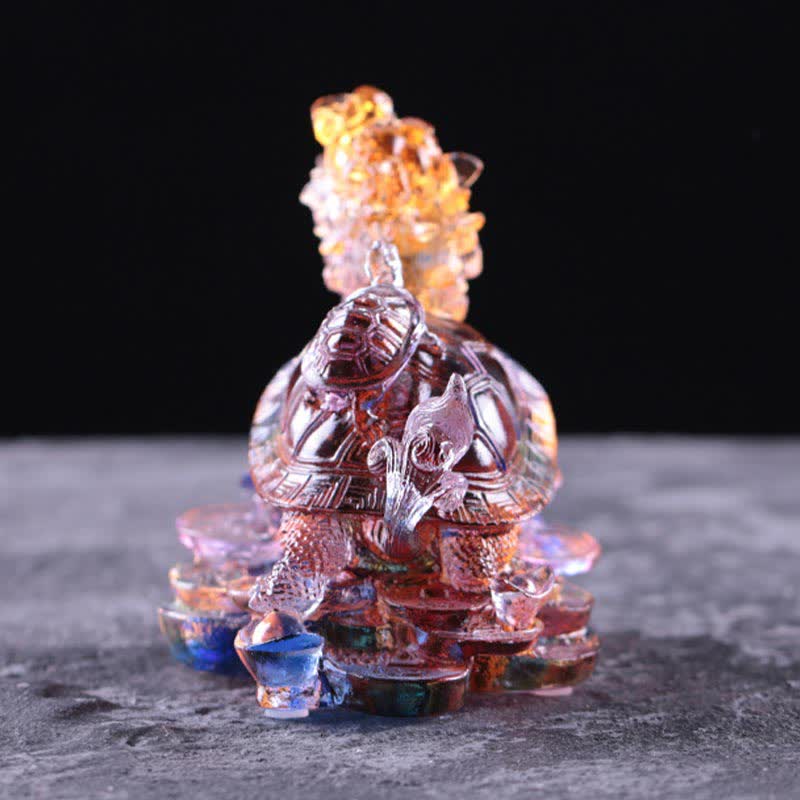 Buddha Stones Feng Shui Dragon Turtle Coins Handmade Liuli Crystal Luck Art Piece Home Office Decoration - image 7