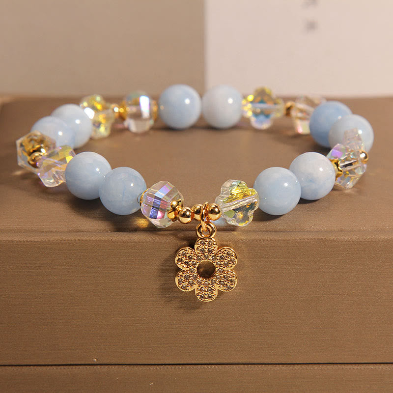 Buddha Stones Natural Aquamarine Flower Healing Crystal Bracelet