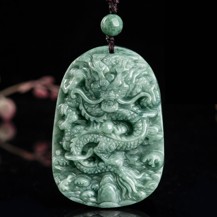 Buddha Stones Chinese Zodiac Dragon Jade Prosperity Necklace Bead String Pendant