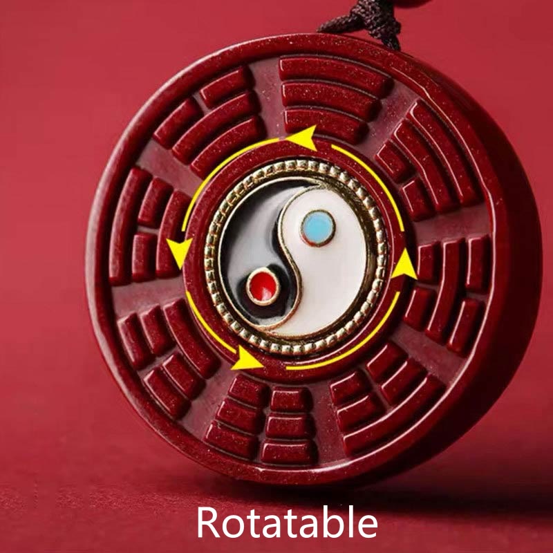 Buddha Stones Natural Cinnabar Bagua Rotatable Yin Yang Keep Away Evil Spirits Necklace Pendant - image 4