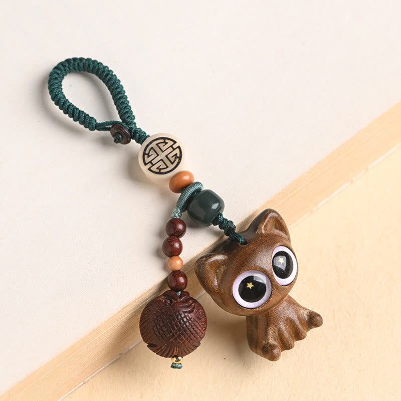 Buddha Stones Green Sandalwood Lucky Cat Koi Fish Cure Key Chain Phone Hanging Decoration - Green Sandalwood Cat Koi Fish Key Chain - image 22