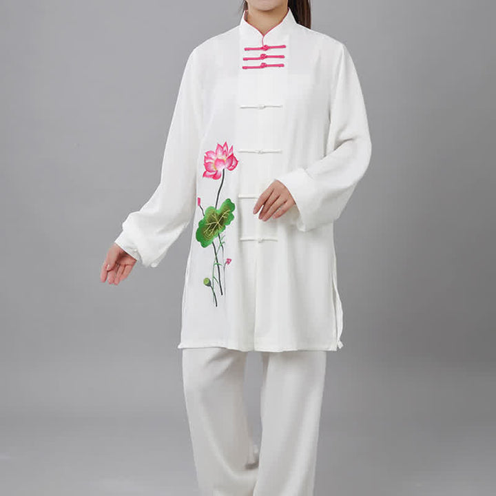 Lotus Flower Leaf Pattern Tai Chi Meditation Prayer Spiritual Zen Practice Clothing Women's Set - US12，UK/AU16，EU44 (3XL) - image 0
