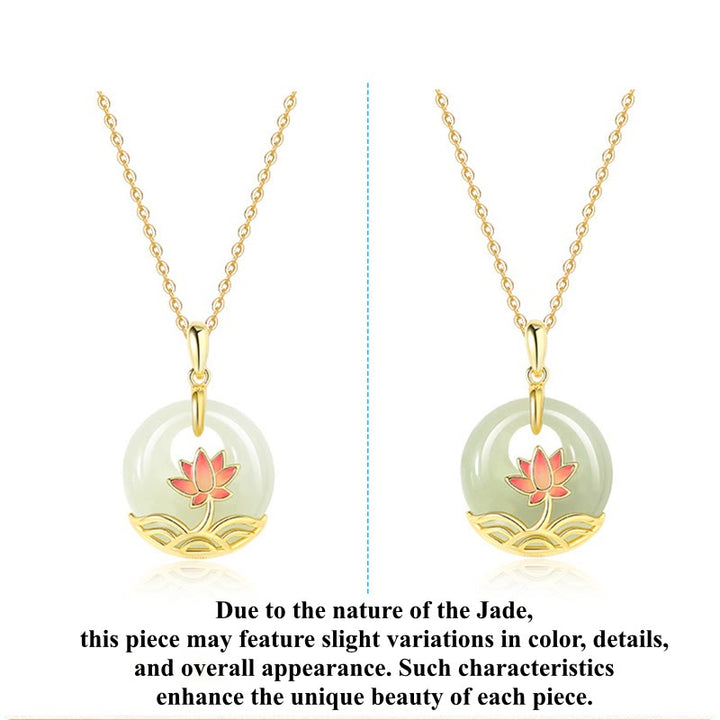 Buddha Stones 925 Sterling Silver Hetian White Jade Lotus Flower Blessing Necklace Pendant - image 9
