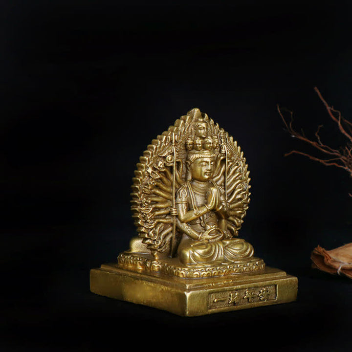Chenrezig Thousand-handed Avalokitesvara Figurine Double-sided Kuan Yin Bodhisattva Protection Solid Copper Statue Decoration - image 5