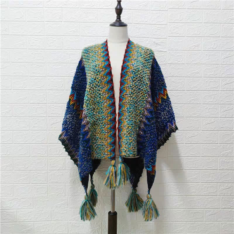 Buddha Stones Tibetan Shawl Soft Warm Knitting Cloak Winter Tibetan Tassel Scarf - image 17