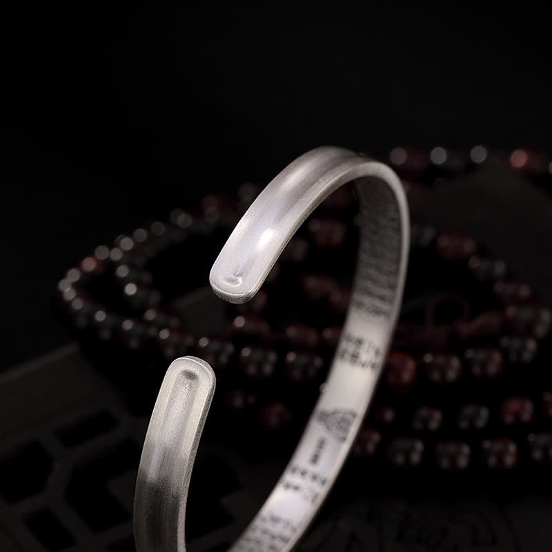 Buddha Stones 999 Sterling Silver Six True Words Heart Sutra Protection Bracelet Bangle - image 9
