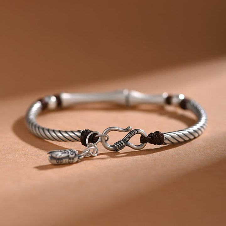 999 Sterling Silver Bamboo Pattern Cicada Luck Wealth Bracelet - image 13