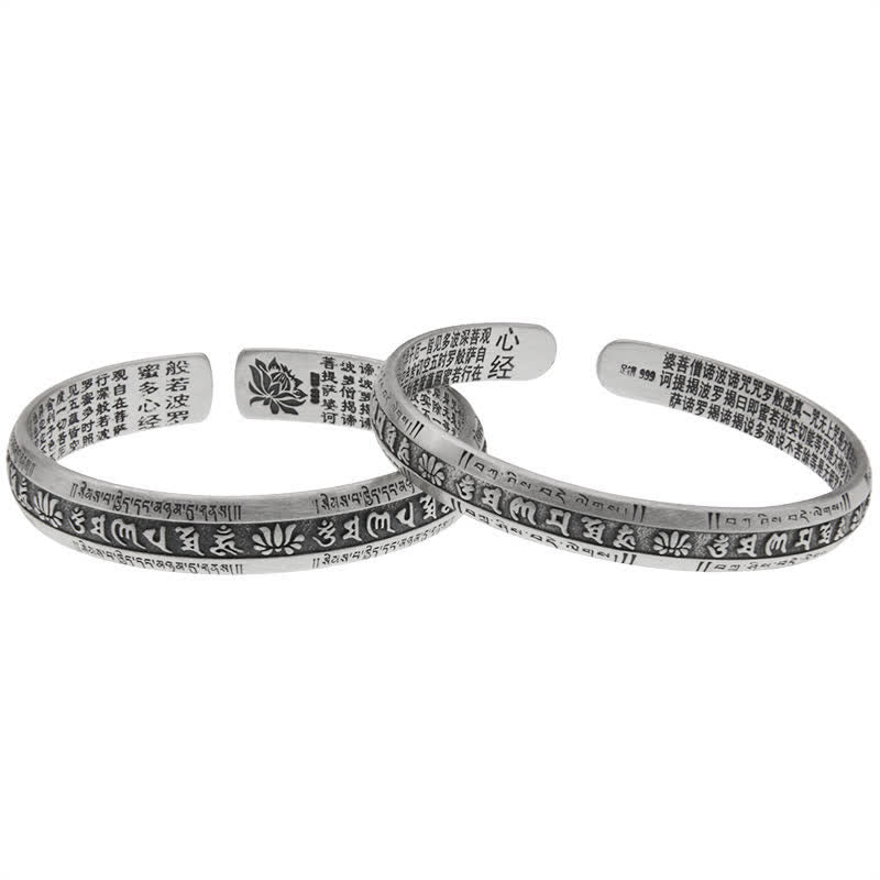 999 Sterling Silver Om Mani Padme Hum Heart Sutra Lotus Peace Bracelet Bangle - image 7