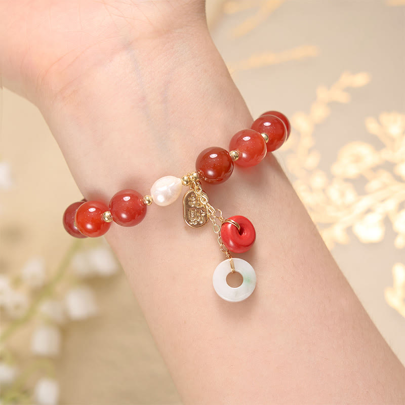 Buddha Stones Jade Red Agate Peace Buckle Charm Confidence Bracelet