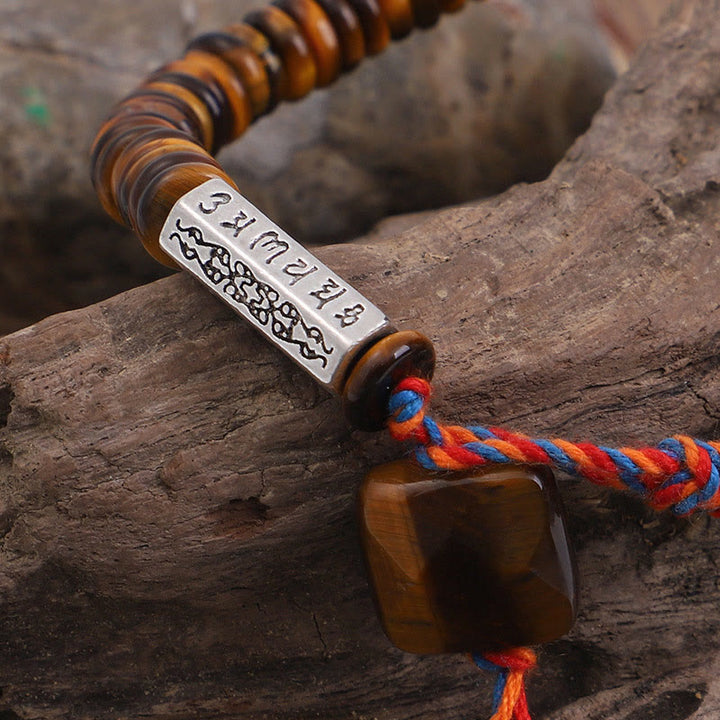 Tibetan Tiger Eye Om Mani Padme Hum Protection Power Bracelet