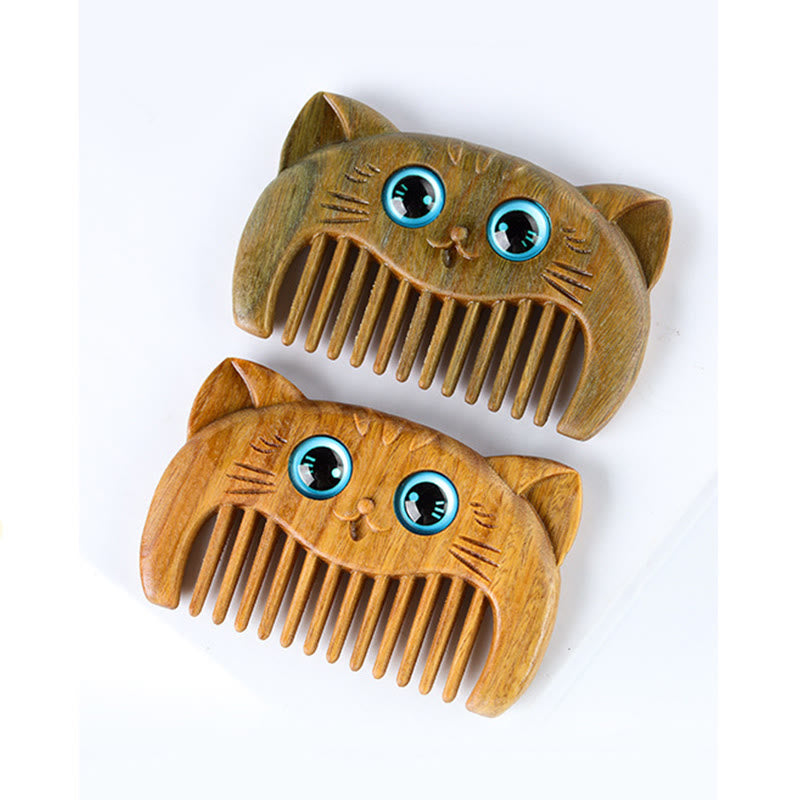 Simple Cat Pattern Green Sandalwood Cure Portable Comb - image 5