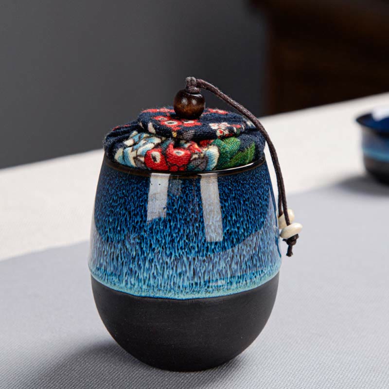 Buddha Stones Blue Gradient Color Chinese Gongfu Tea Ceramic Teapot Portable Gift Bag Box Set