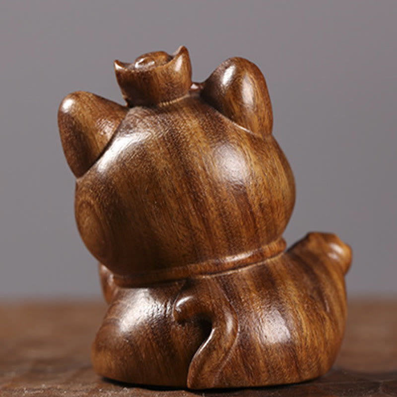 Buddha Stones Mini Green Sandalwood Ingot Lucky Cat Carved Peace Desk Decorations - image 12