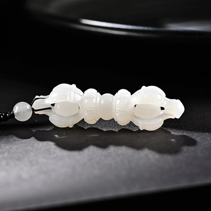 Tibetan Natural Hetian Cyan Jade White Jade Dorje Vajra Engraved Success Necklace Pendant - image 13