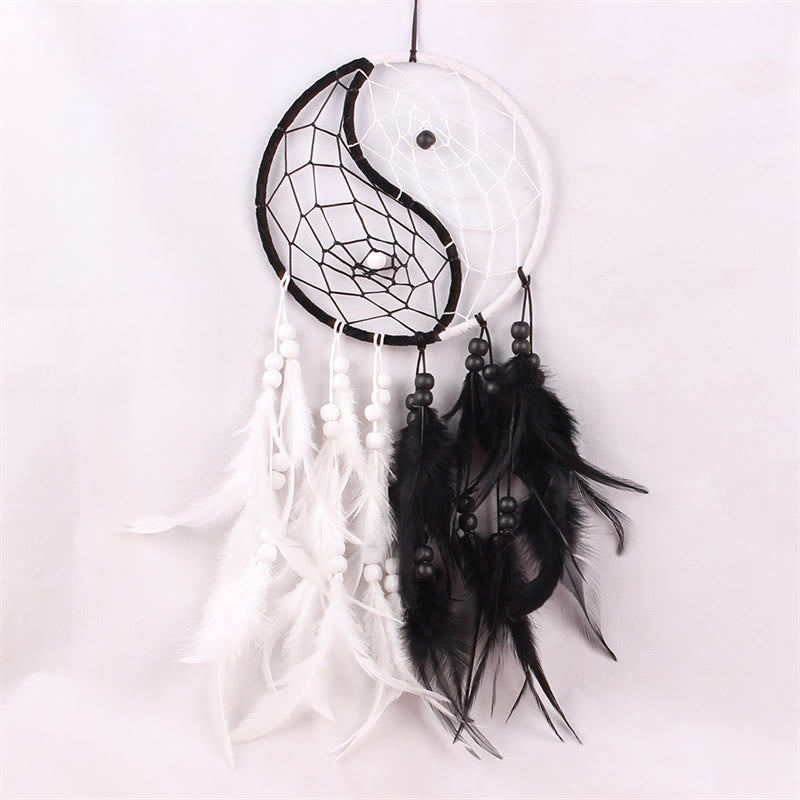 Yin Yang  Dream Catcher Circular Net with Feathers Balance Decoration - image 5
