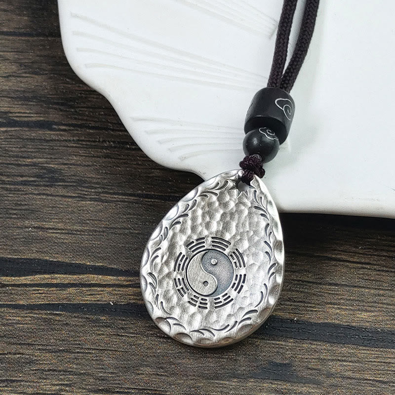 Buddha Stones Vintage 999 Sterling Silver Yin Yang Bagua Water Drop Design Balance Harmony Necklace Pendant - image 2