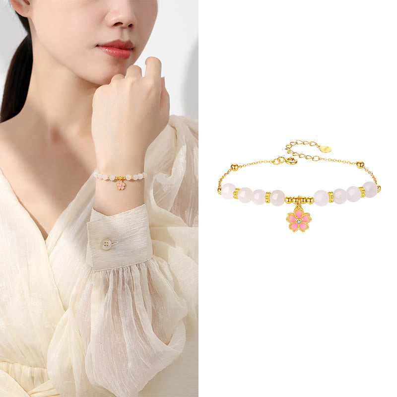 Buddha Stones 925 Sterling Silver Hetian White Jade Cherry Blossom Protection Bracelet - image 8