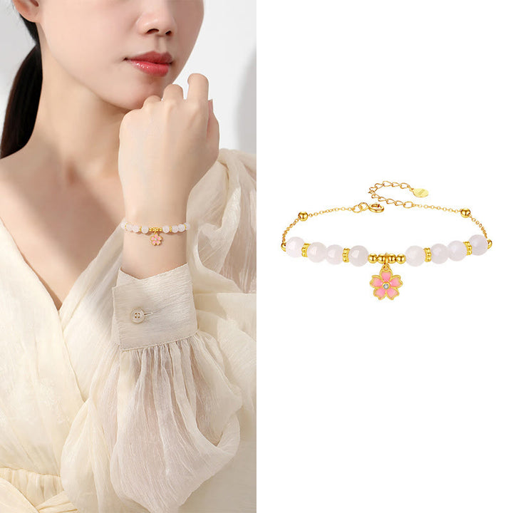 Buddha Stones 925 Sterling Silver Hetian White Jade Cherry Blossom Protection Bracelet - image 8