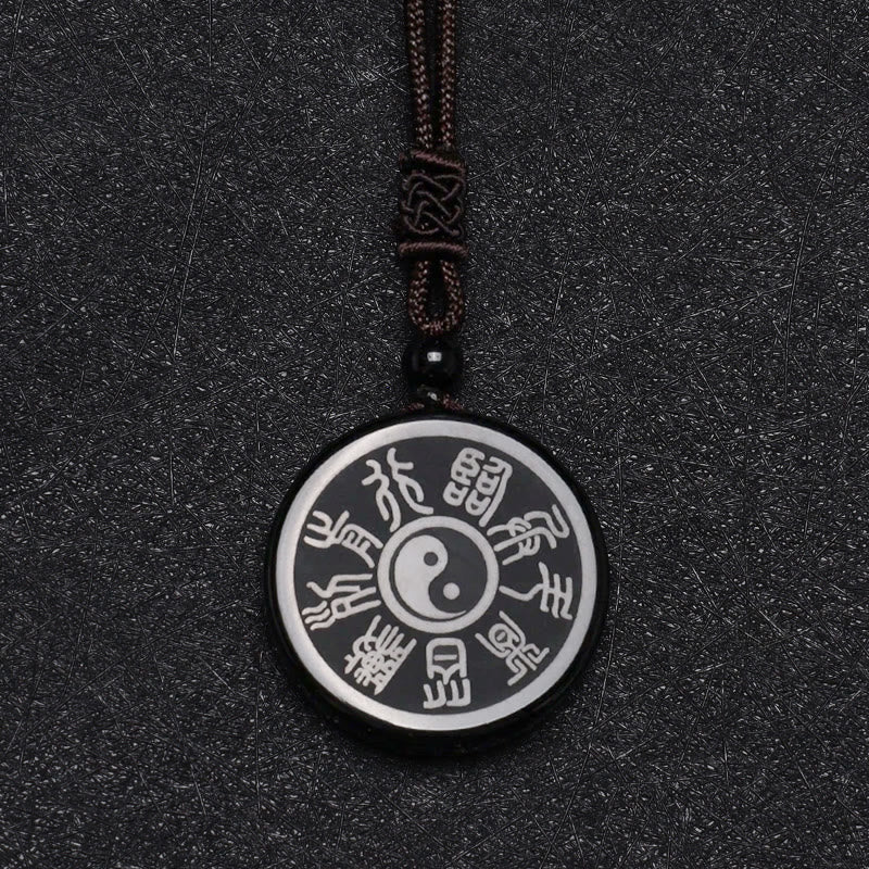 Buddha Stones Black Obsidian Taoism Five Sacred Mountains Nine-Character Mantra Carved Purification Yin Yang Necklace Pendant - image 11