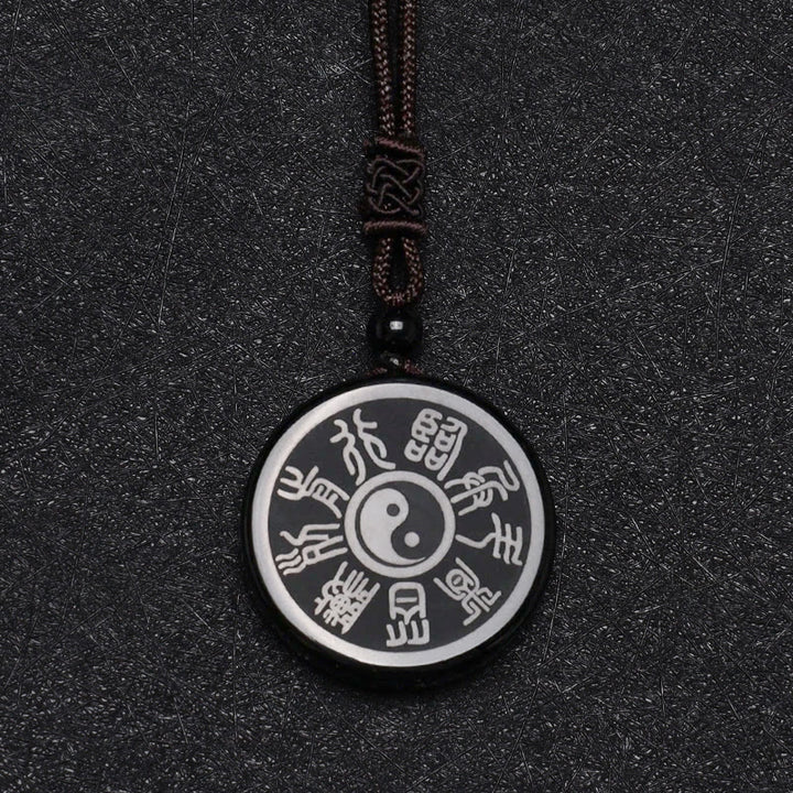 Buddha Stones Black Obsidian Taoism Five Sacred Mountains Nine-Character Mantra Carved Purification Yin Yang Necklace Pendant - image 11