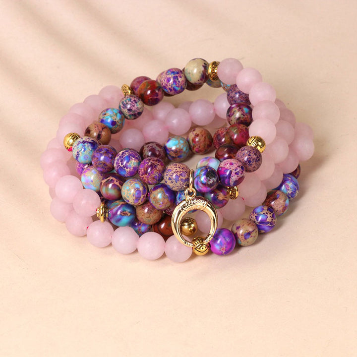 Buddha Stones 108 Beads Miano Real Pink Crystal Mala Healing Bracelet