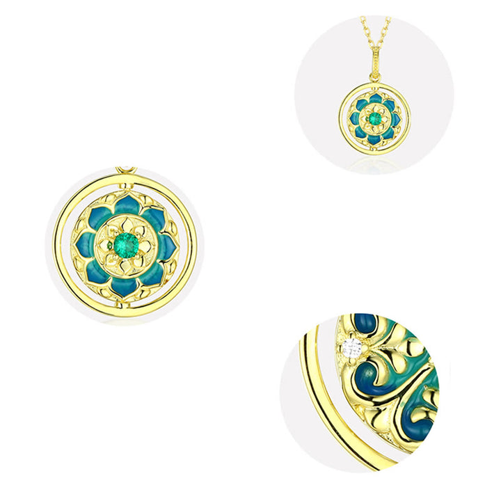 Buddha Stones 925 Sterling Silver Lotus Flower Floral Zircon Enlightenment Rotatable Necklace Pendant - image 6