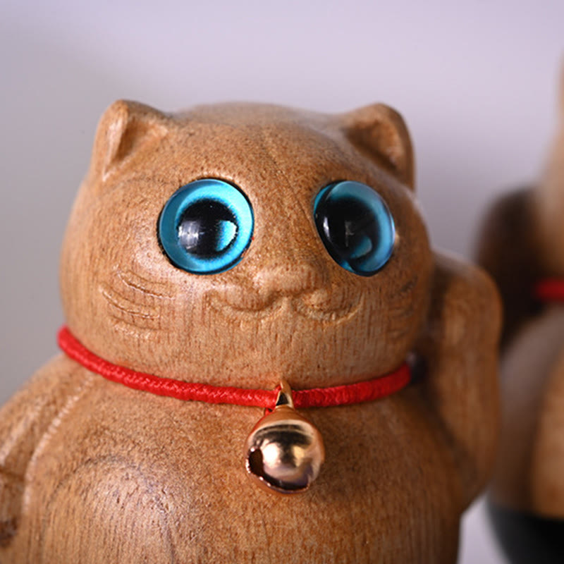 Buddha Stones Mini Lucky Cat Kitten Phoebe Zhennan Wood Blessing Decoration - image 4