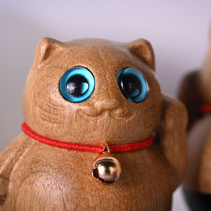 Buddha Stones Mini Lucky Cat Kitten Phoebe Zhennan Wood Blessing Decoration - image 4