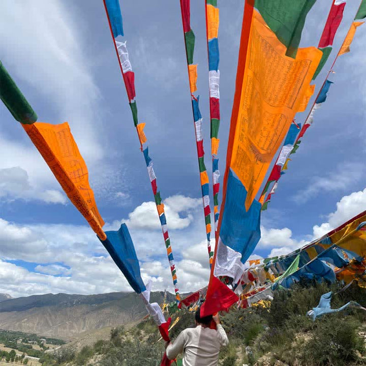 Buddha Stones Tibetan 5 Colors Silk Windhorse Auspicious Outdoor 25 Pcs Prayer Flag