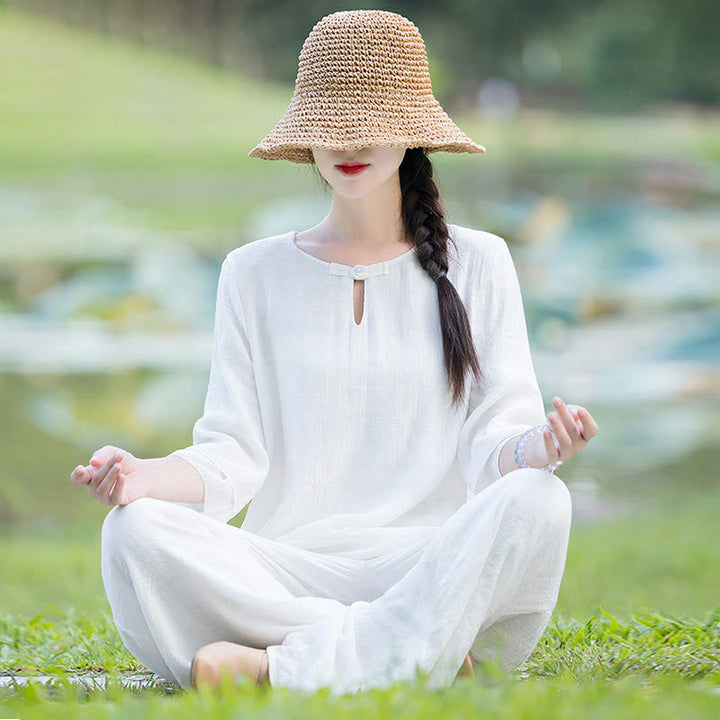 Tai Chi Meditation Prayer Zen Spiritual Morning Practice Clothing Women's Set - White - US8-10，UK/AU12-14，EU40-42 (2XL) - image 0