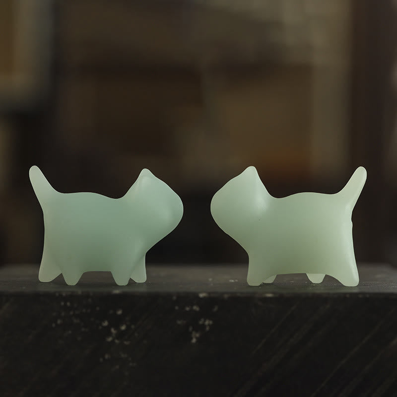 Buddha Stones 2Pcs Mini Cute Cat Glowstone Luminous Lucky Cat Energy Decoration - image 4