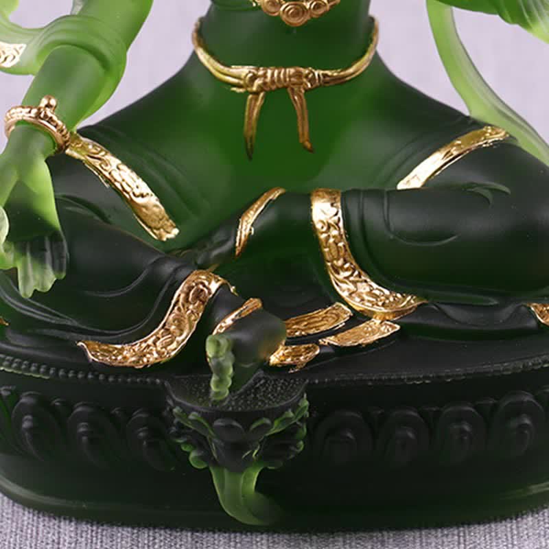 Bodhisattva Green Tara Handmade Liuli Crystal Art Piece Protection Home Office Statue Decoration