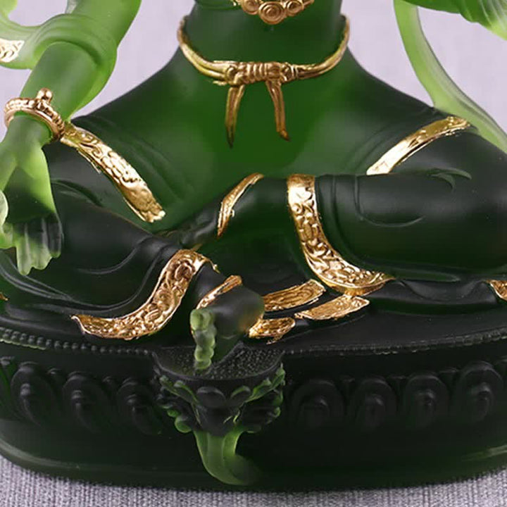 Bodhisattva Green Tara Handmade Liuli Crystal Art Piece Protection Home Office Statue Decoration