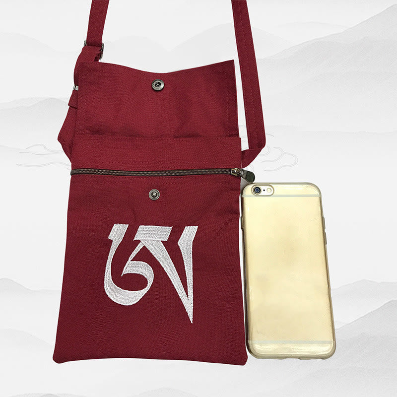 Handmade OM Mantra Embroidered Spiritual Mind Practice Cotton Crossbody Bag Shoulder Bag Cellphone Bag - image 3